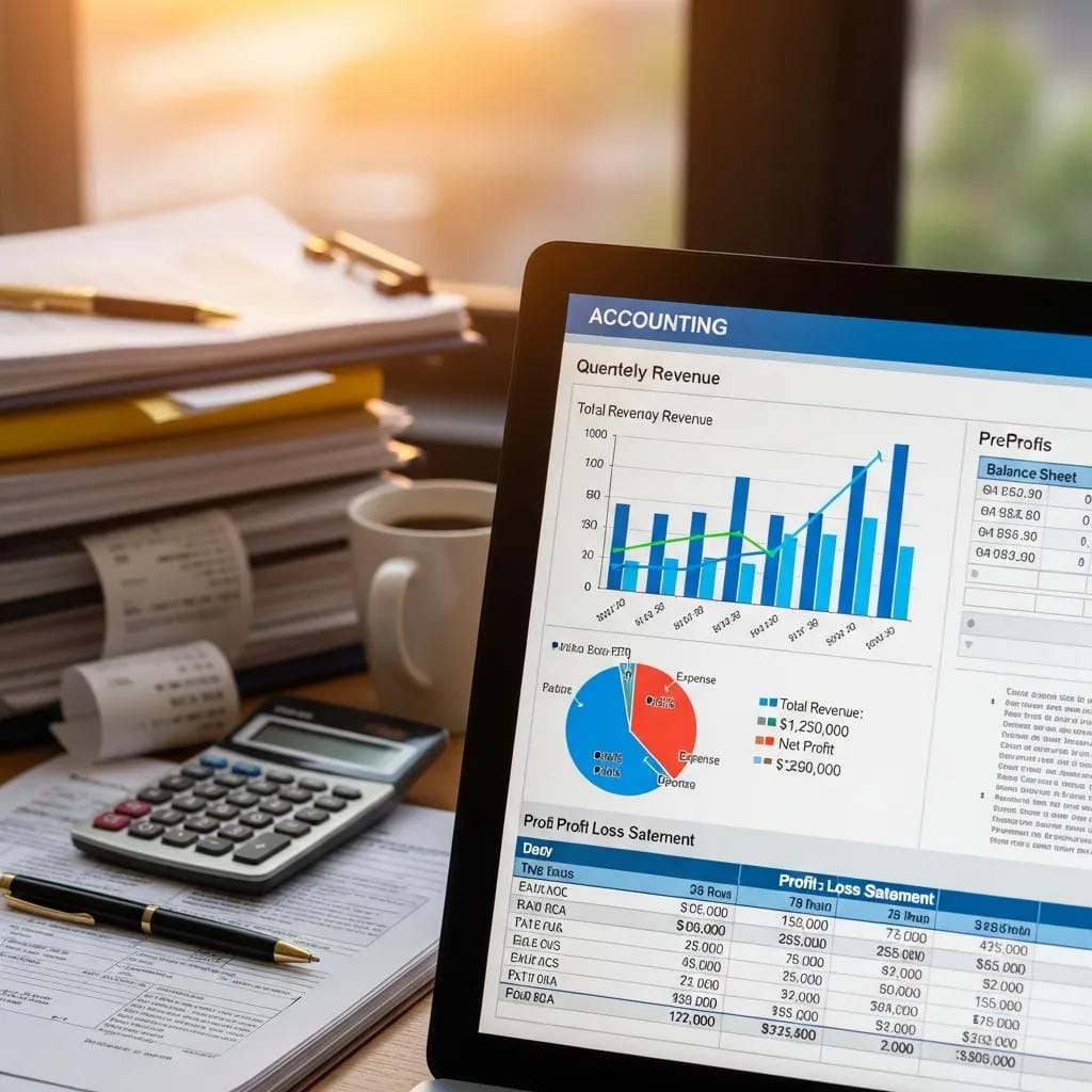 Computer screen showcasing accounting software features in a small business setting