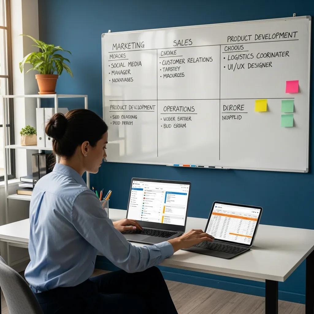 Small business owner utilizing technology tools to streamline operations and maintain control