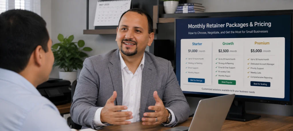 Two professionals reviewing retainer options &mdash; choosing the right plan
