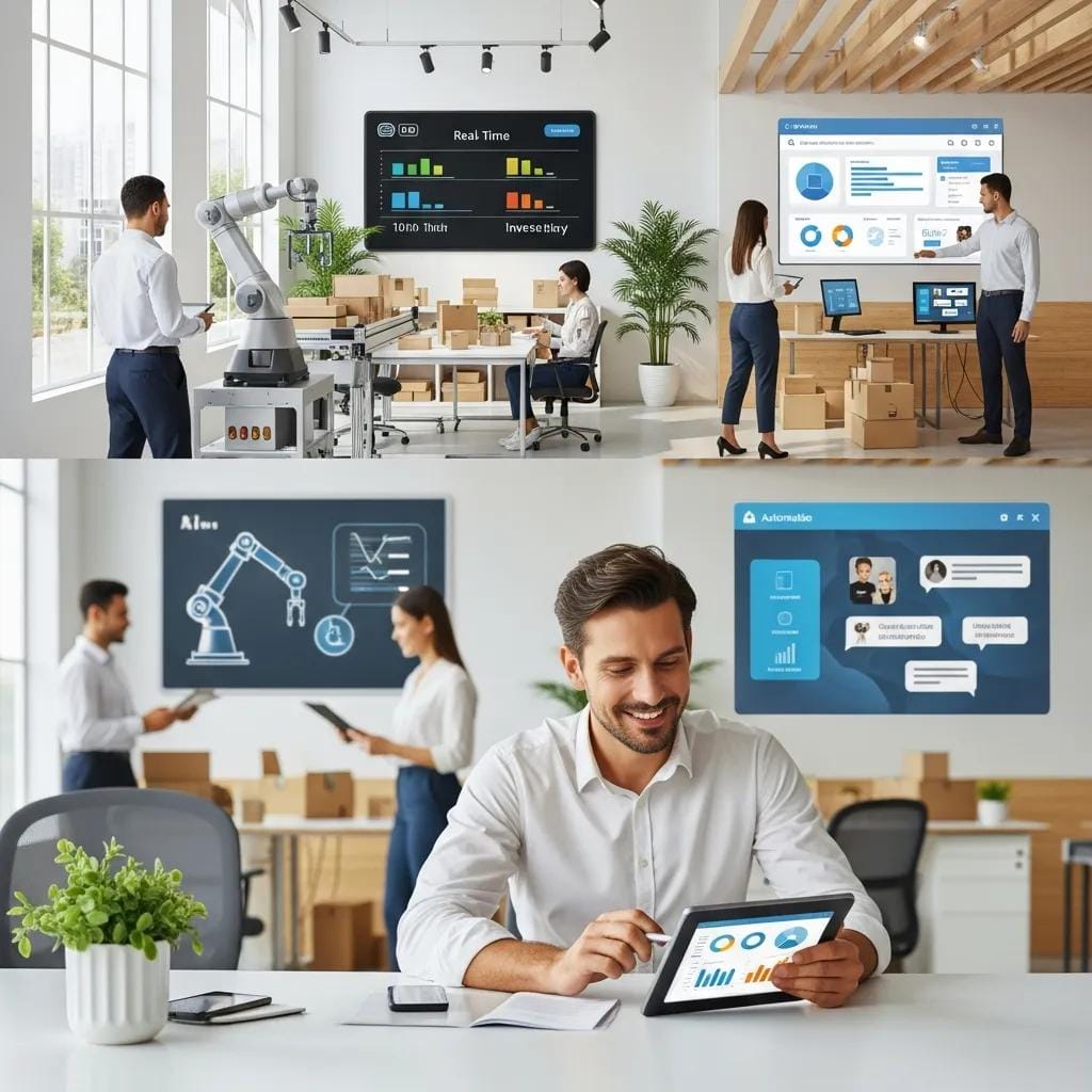 Small business owner reviewing results after implementing process automation